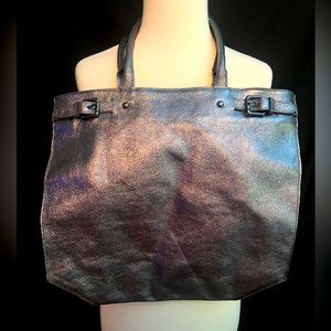 BORSE IN PELLE SILVER/ BLACK LEATHER TOTE HANDBAG